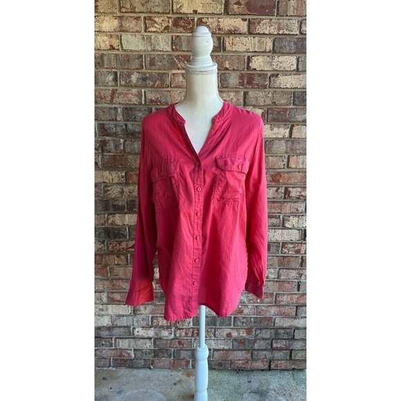 St John's Bay Womens Shirt Size XL Mauve Button Up 100% Cotton Twee Bohemian - Picture 1 of 6